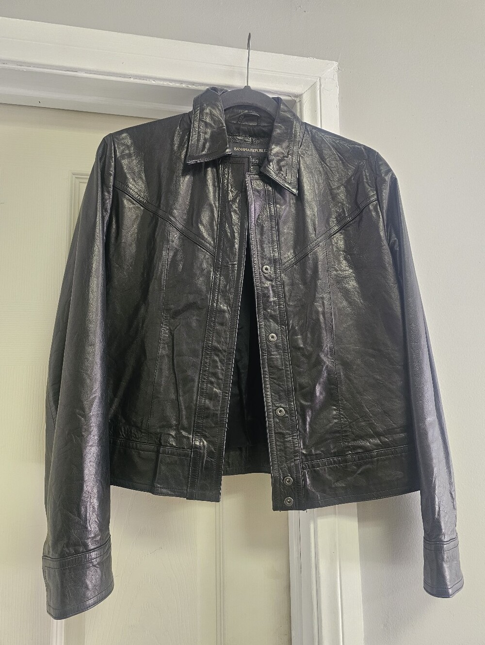 Banana Republic Black Leather Button-Front Jacket